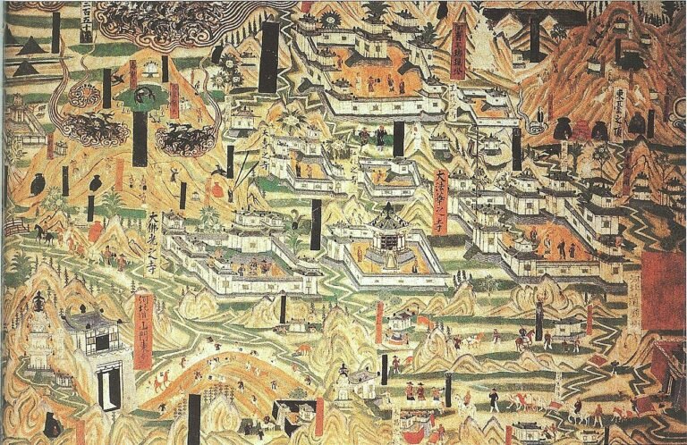Mogao Cave 61, painting of Mount Wutai monasteries.jpg