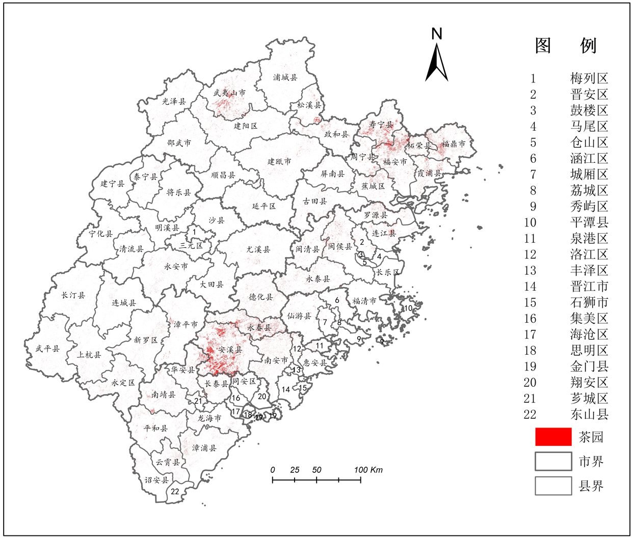 Tea plantations distribution in Fujian 2010.png